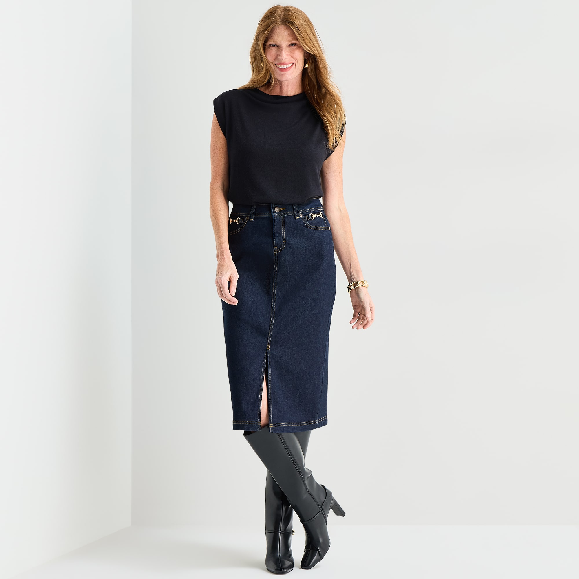 Liz Claiborne Embellished Womens Midi Denim Skirt