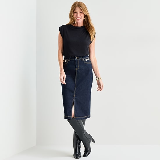 Liz Claiborne Embellished Womens Midi Denim Skirt