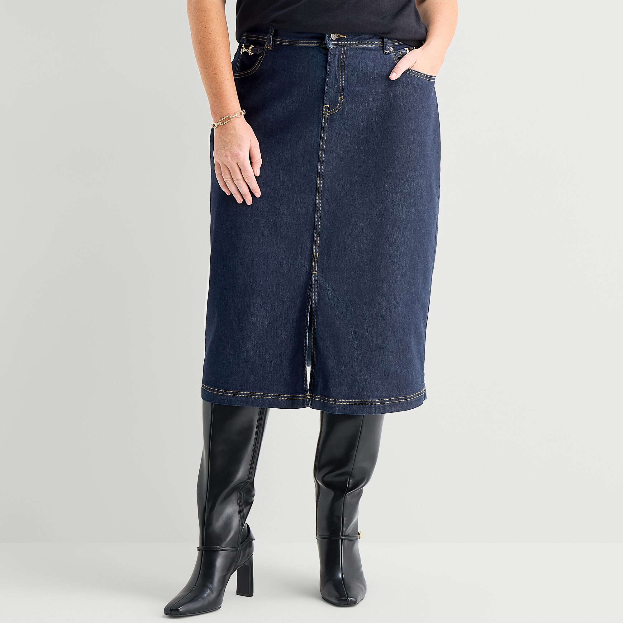 Liz Claiborne Womens Plus Mid Rise Denim Skirt