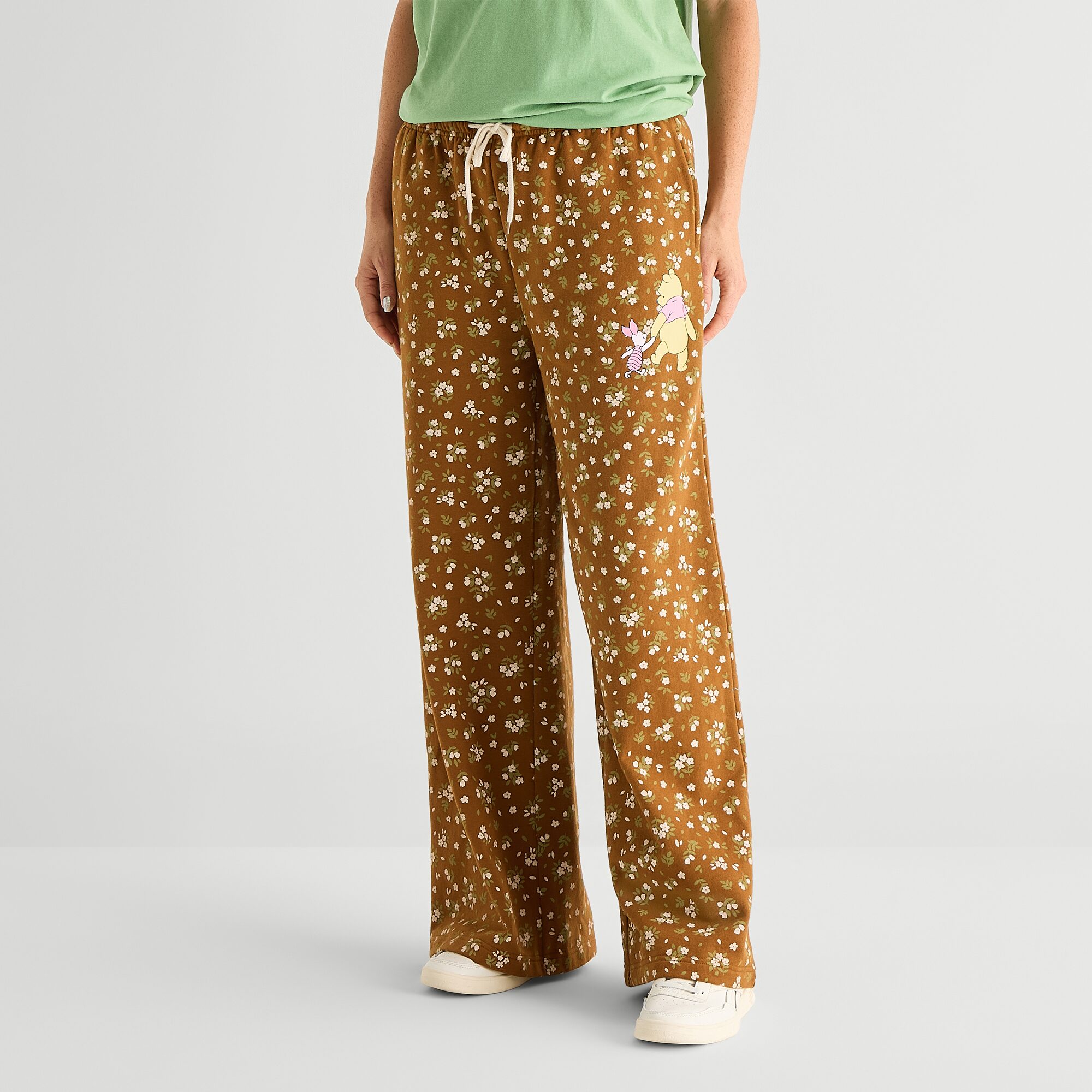 Pooh Aop Wide Leg Bottom Womens Juniors Mid Rise Winnie The Sweatpant