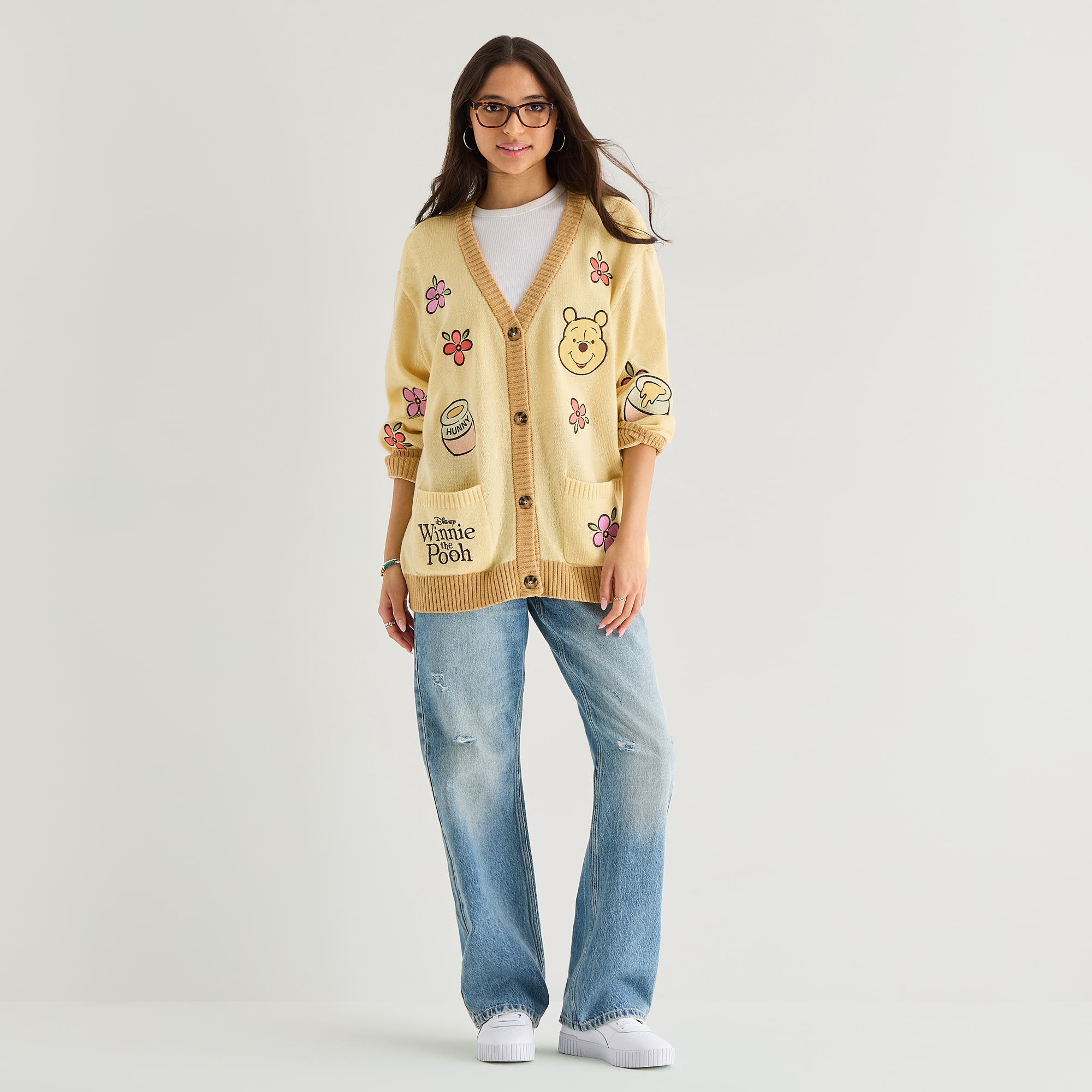 Pooh Cardigan Womens V Neck Long Sleeve Button Winnie The Juniors