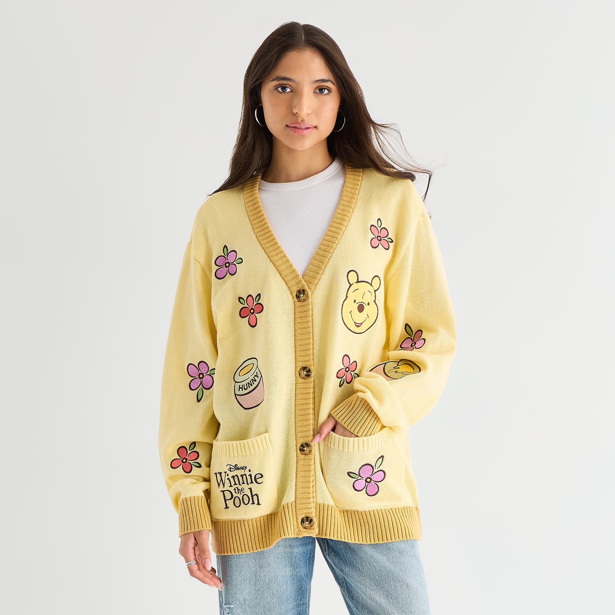 Pooh Cardigan Womens V Neck Long Sleeve Button Winnie The Juniors