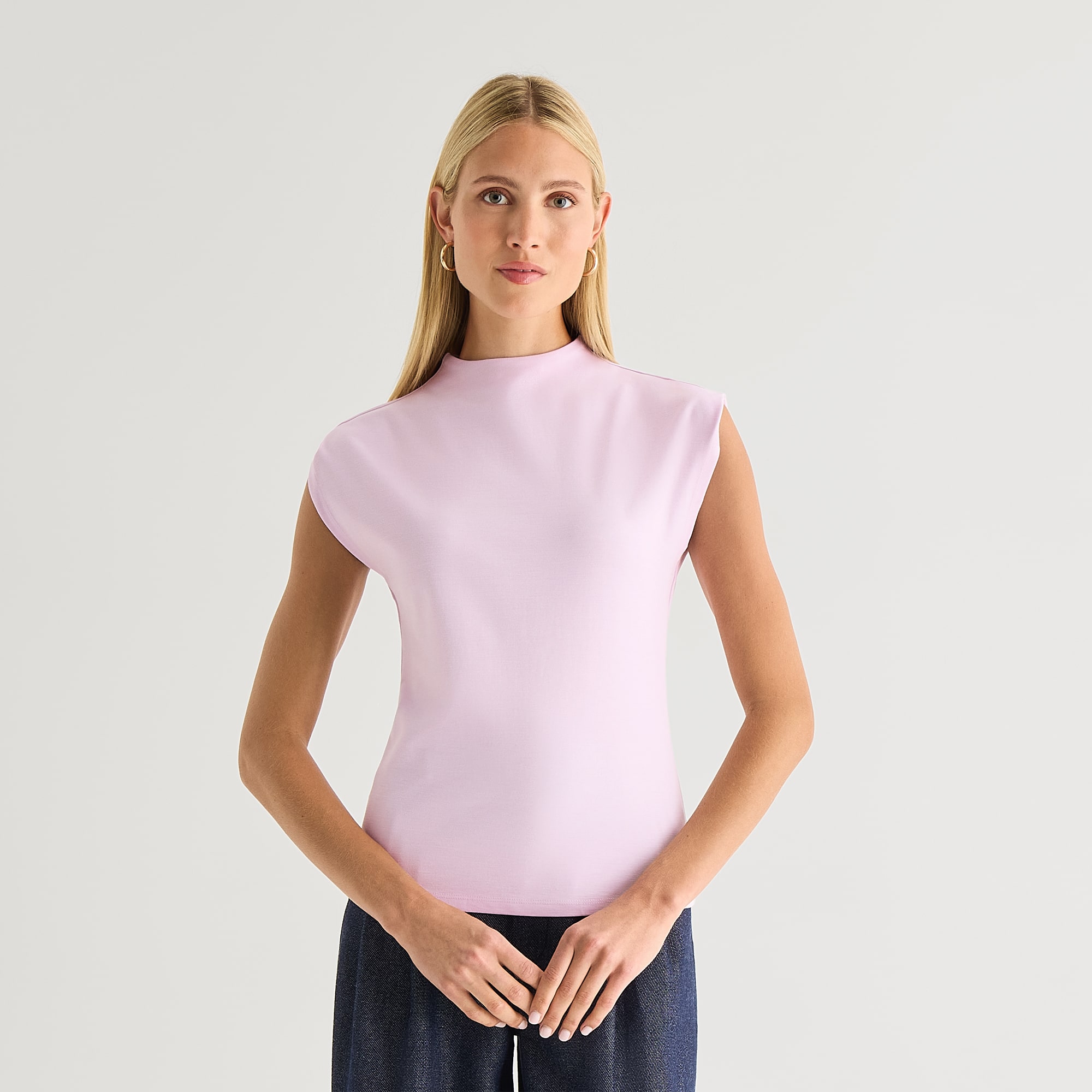 Worthington Womens Sleeveless Mock Neck Top