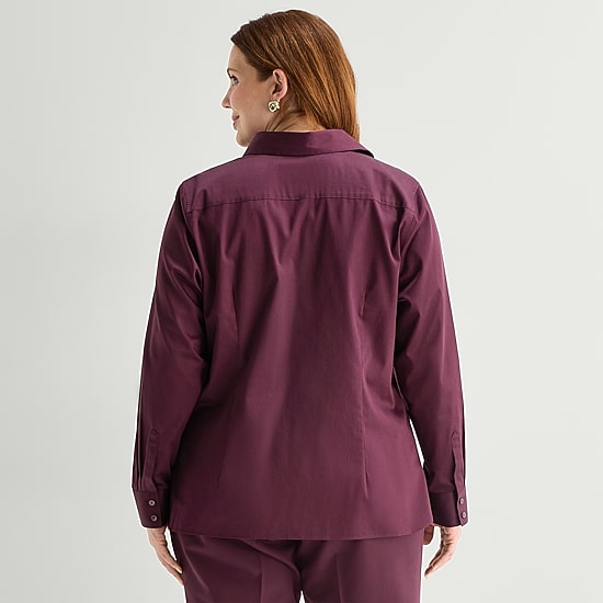 Liz Claiborne Womens Plus Cuffed Long Sleeve Regular Fit Wrinkle Free Button-Down Shirt