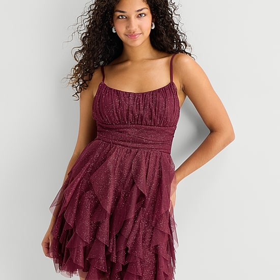Radiante Couture Womens Juniors Plus Scoop Neck Sleeveless Fit + Flare Dress