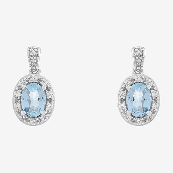 Limited Quantities! Womens Simulated Blue Aquamarine Sterling Silver Oval Drop Earrings