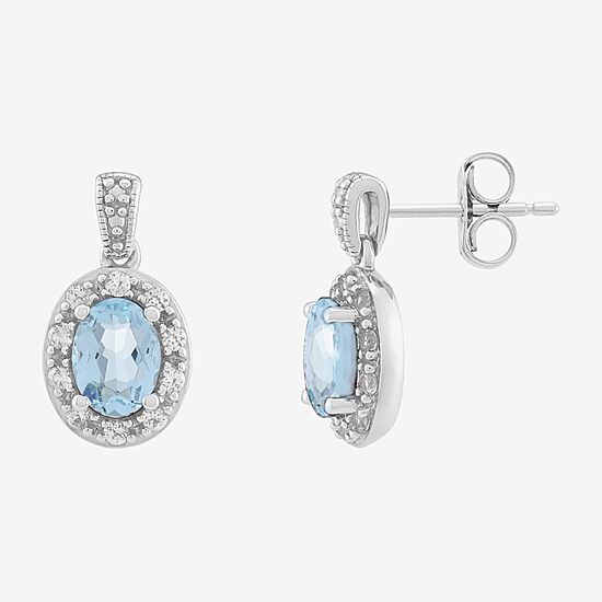 Limited Quantities! Womens Simulated Blue Aquamarine Sterling Silver Oval Drop Earrings