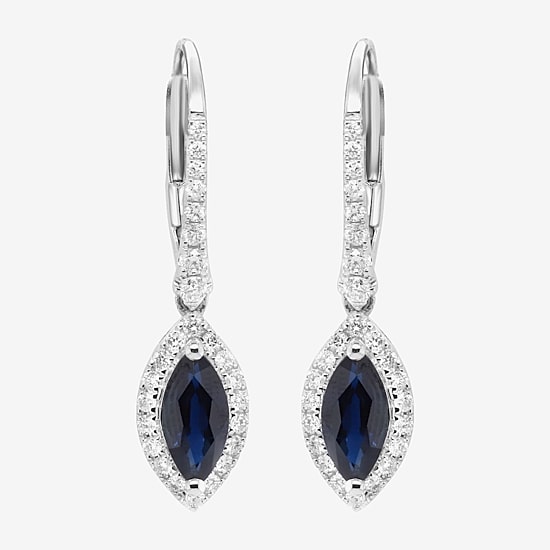 Limited Quantities! Womens 1/3 CT. T.W. Genuine Blue Sapphire 10K White Gold Marquise Drop Earrings