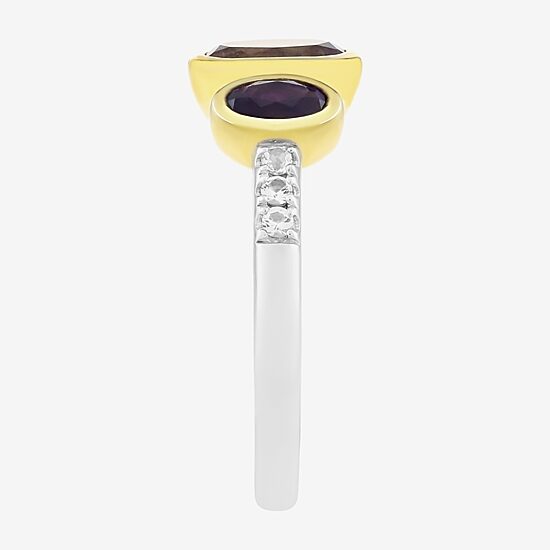 Limited Quantities! Womens Genuine Purple Amethyst 14K Gold Over Silver Sterling Silver Side Stone Cocktail Ring