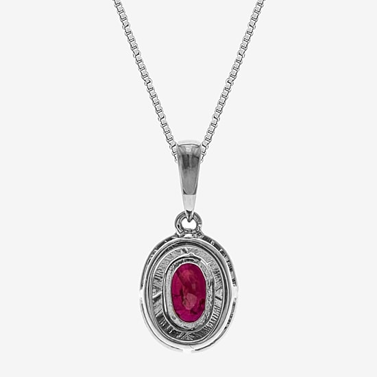 Limited Quantities! Womens 1/10 CT. T.W. Lead Glass-Filled Red Ruby 10K White Gold Oval 18 Inch Pendant Necklace