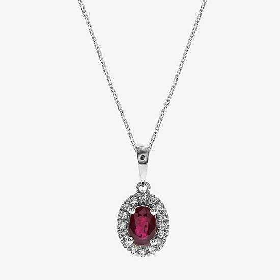 Limited Quantities! Womens 1/10 CT. T.W. Lead Glass-Filled Red Ruby 10K White Gold Oval 18 Inch Pendant Necklace