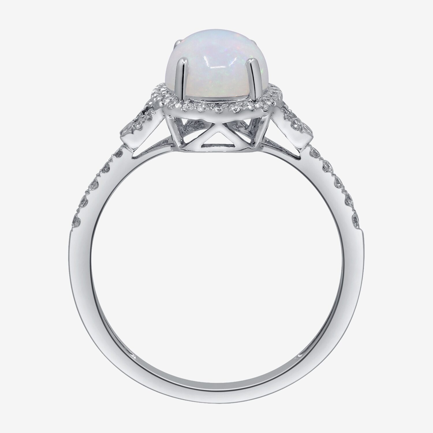 Limited Quantities! Womens 1/4 CT. T.W. Genuine White Opal 10K Gold Oval Halo Side Stone Cocktail Ring
