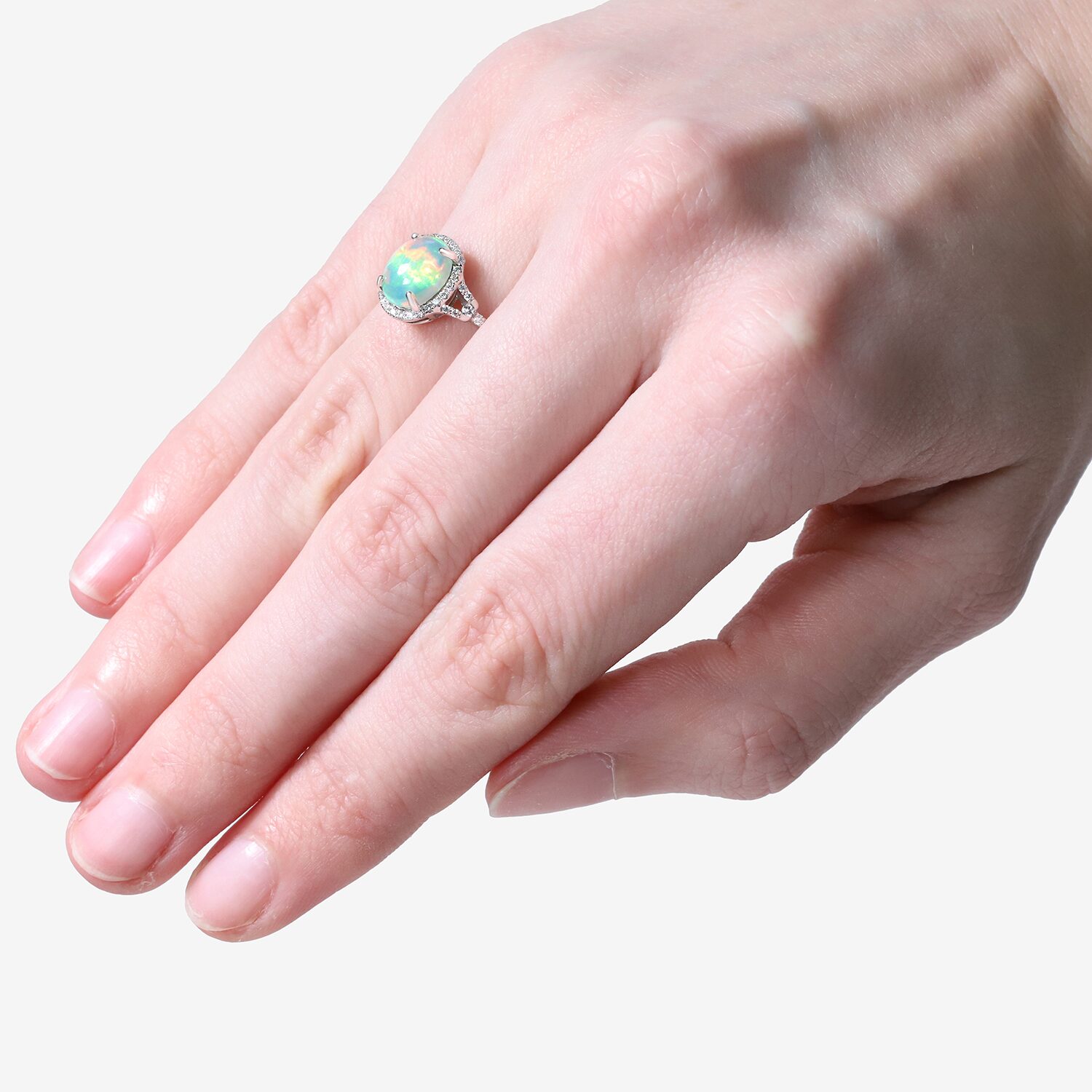 Limited Quantities! Womens 1/4 CT. T.W. Genuine White Opal 10K Gold Oval Halo Side Stone Cocktail Ring