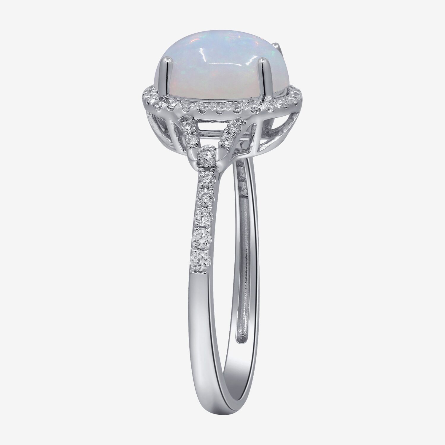 Limited Quantities! Womens 1/4 CT. T.W. Genuine White Opal 10K Gold Oval Halo Side Stone Cocktail Ring