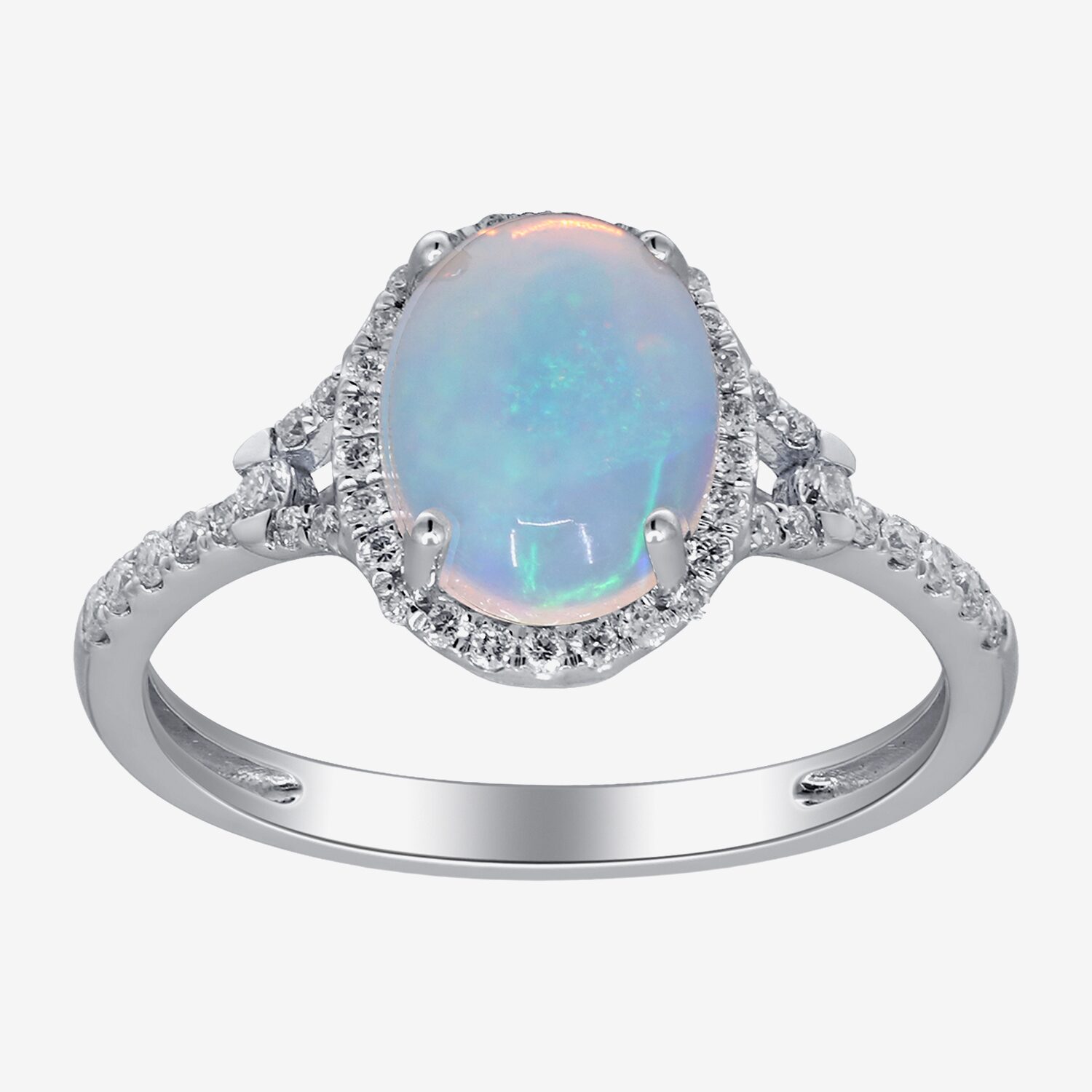 Limited Quantities! Womens 1/4 CT. T.W. Genuine White Opal 10K Gold Oval Halo Side Stone Cocktail Ring