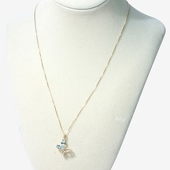 Limited Quantities! Womens 1/7 CT. T.W. Genuine Blue Aquamarine 10K Gold Butterfly 18 Inch Pendant Necklace