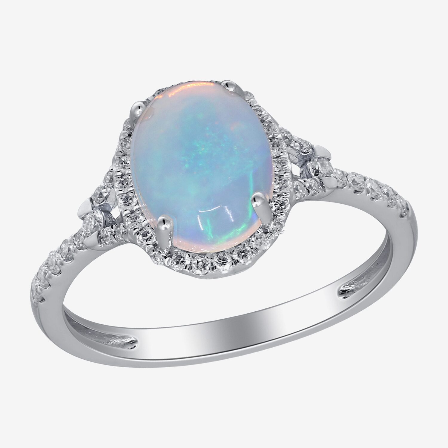 Limited Quantities! Womens 1/4 CT. T.W. Genuine White Opal 10K Gold Oval Halo Side Stone Cocktail Ring