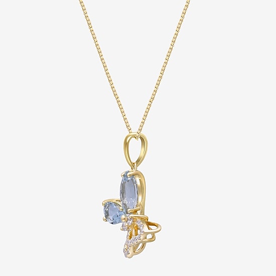 Limited Quantities! Womens 1/7 CT. T.W. Genuine Blue Aquamarine 10K Gold Butterfly 18 Inch Pendant Necklace