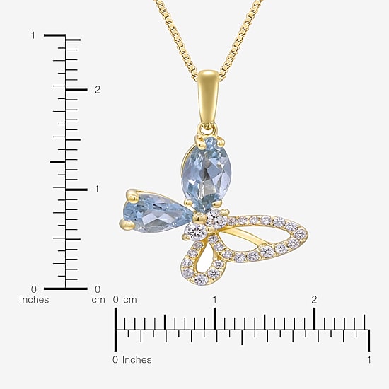 Limited Quantities! Womens 1/7 CT. T.W. Genuine Blue Aquamarine 10K Gold Butterfly 18 Inch Pendant Necklace