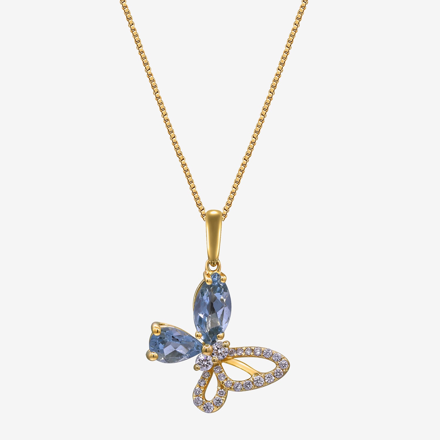 Limited Quantities! Womens 1/7 CT. T.W. Genuine Blue Aquamarine 10K Gold Butterfly 18 Inch Pendant Necklace