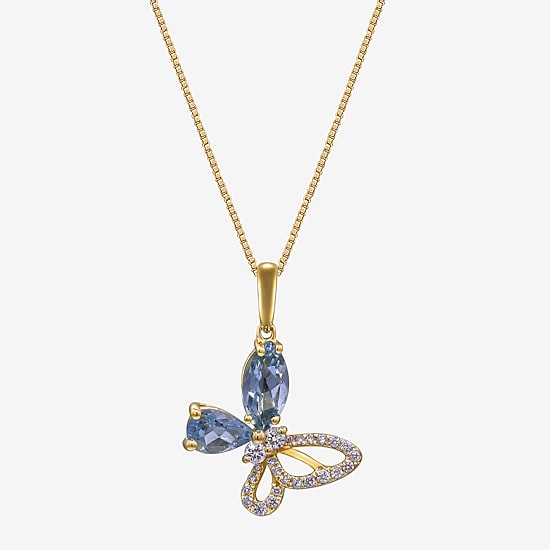Limited Quantities! Womens 1/7 CT. T.W. Genuine Blue Aquamarine 10K Gold Butterfly 18 Inch Pendant Necklace