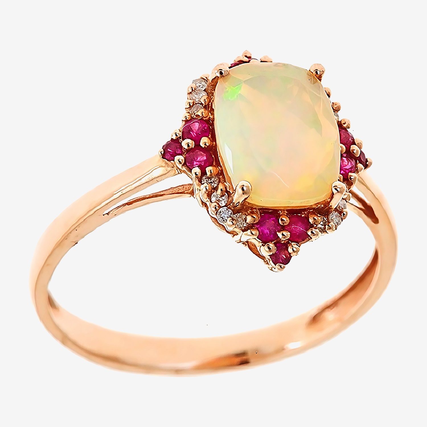 Limited Quantities! Womens Diamond Accent Genuine White Opal 10K Gold Cushion Halo Cocktail Ring