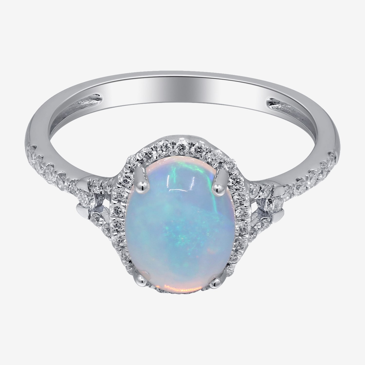 Limited Quantities! Womens 1/4 CT. T.W. Genuine White Opal 10K Gold Oval Halo Side Stone Cocktail Ring