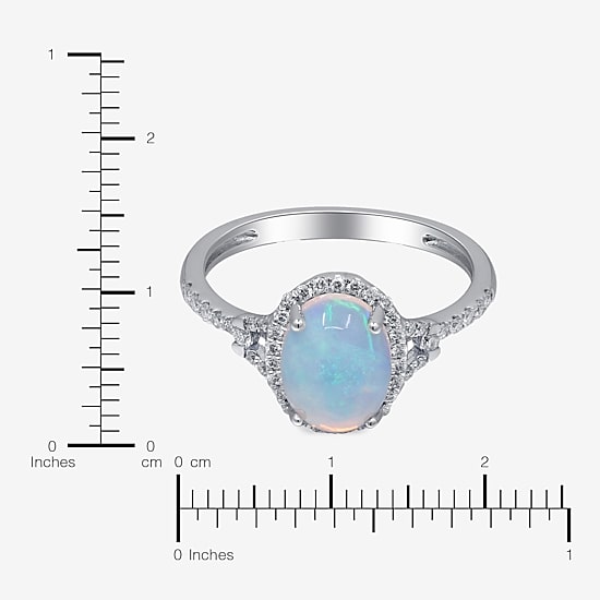 Limited Quantities! Womens 1/4 CT. T.W. Genuine White Opal 10K Gold Oval Halo Side Stone Cocktail Ring