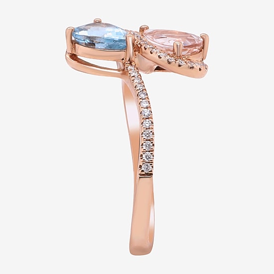 Limited Quantities! Womens 1/8 CT. T.W. Genuine Blue Aquamarine 10K Gold Side Stone Bypass  Cocktail Ring