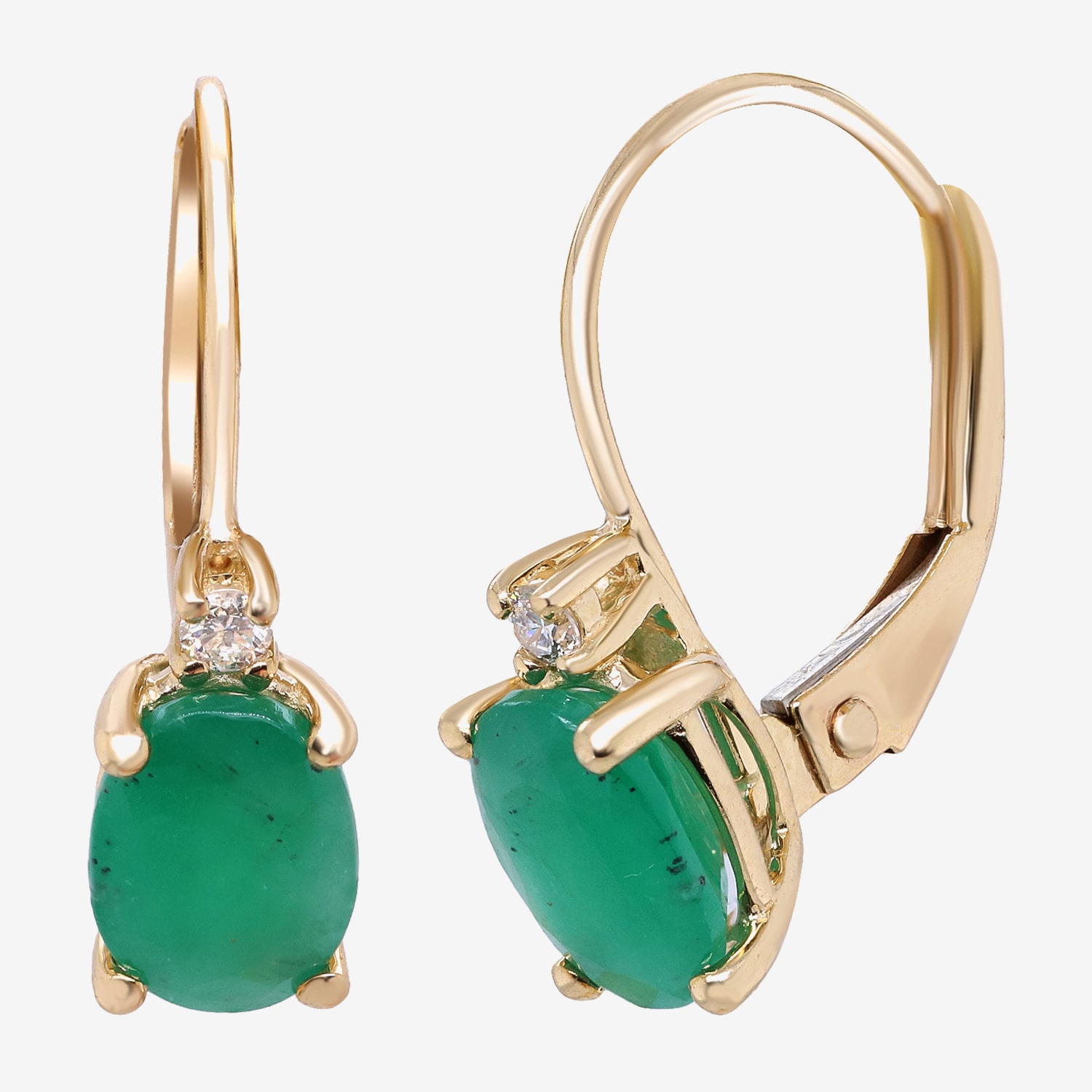 Limited Quantities! Womens Diamond Accent Genuine Green Emerald 10K Gold Oval Drop Earrings