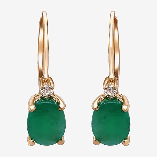 Limited Quantities! Womens Diamond Accent Genuine Green Emerald 10K Gold Oval Drop Earrings