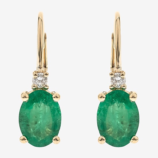Limited Quantities! Womens Diamond Accent Genuine Green Emerald 10K Gold Oval Drop Earrings