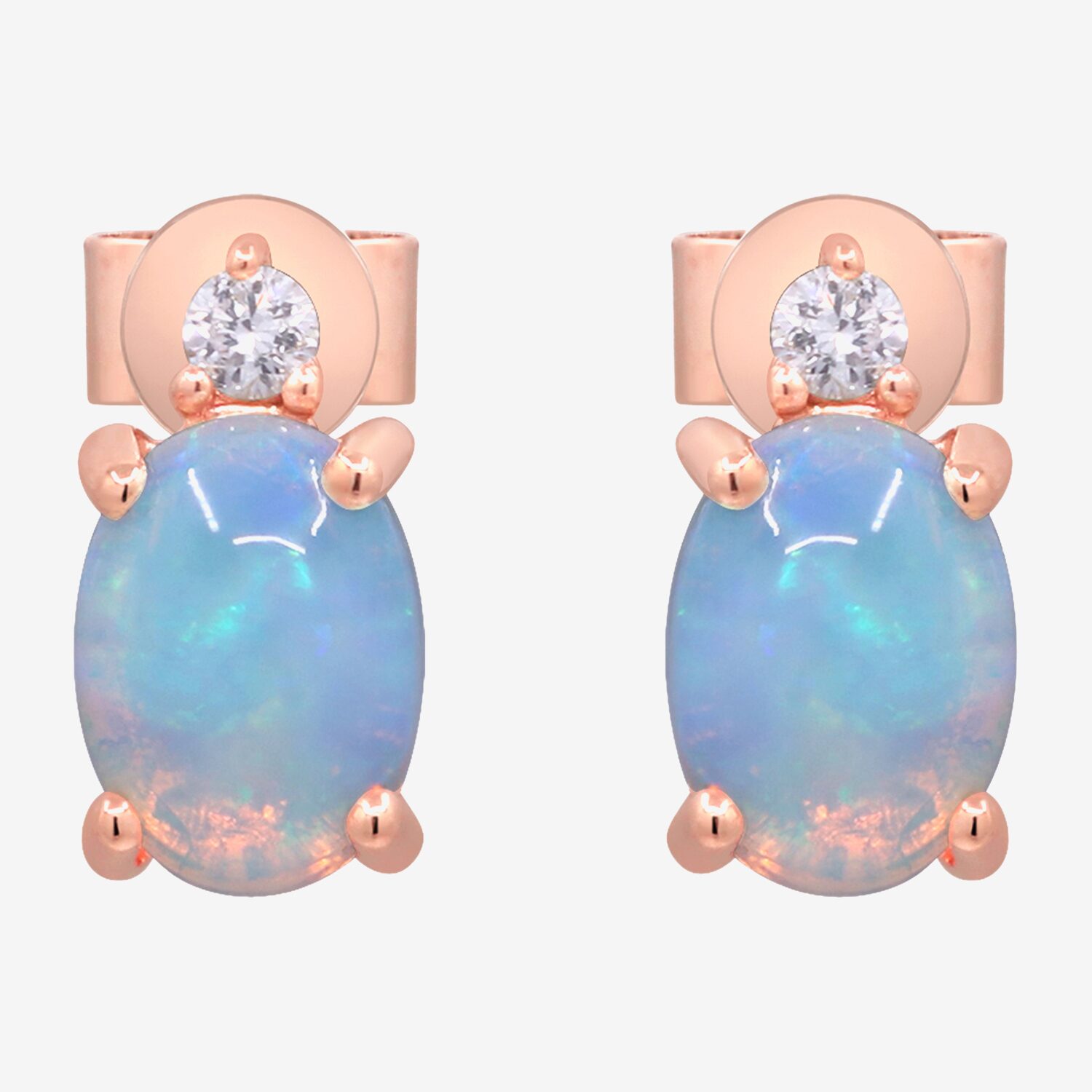 Limited Quantities! Diamond Accent Genuine White Opal 10K Gold 9mm Oval Stud Earrings