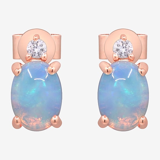 Limited Quantities! Diamond Accent Genuine White Opal 10K Rose Gold 9mm Oval Stud Earrings