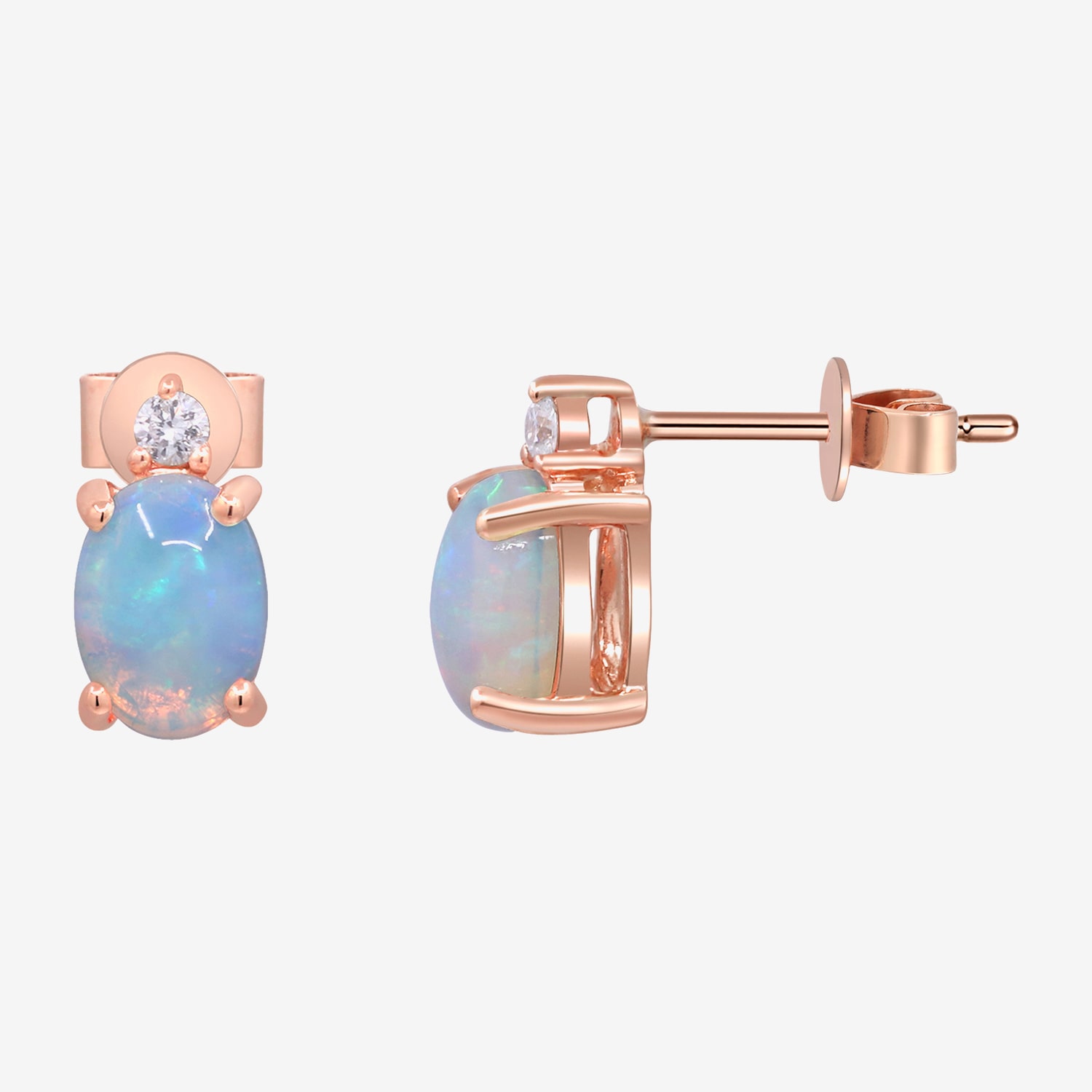 Limited Quantities! Diamond Accent Genuine White Opal 10K Gold 9mm Oval Stud Earrings