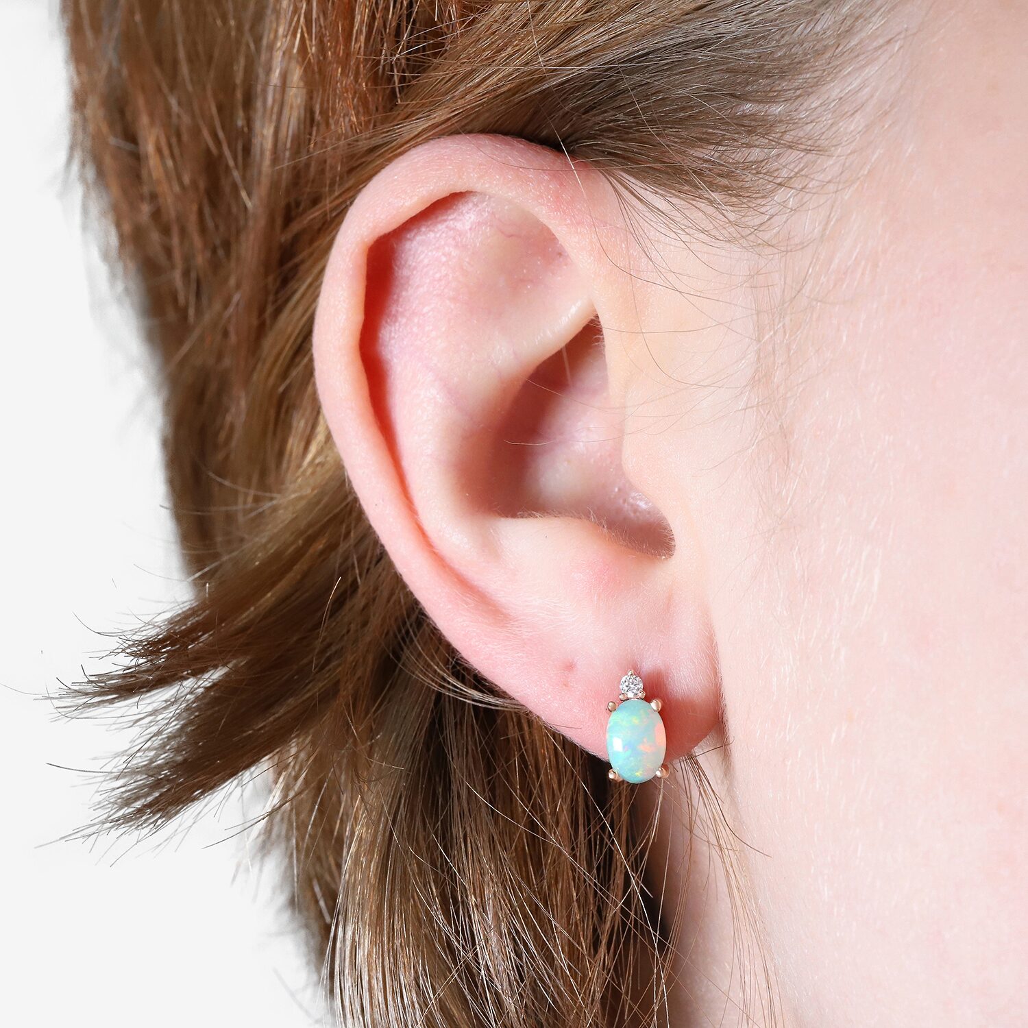 Limited Quantities! Diamond Accent Genuine White Opal 10K Gold 9mm Oval Stud Earrings