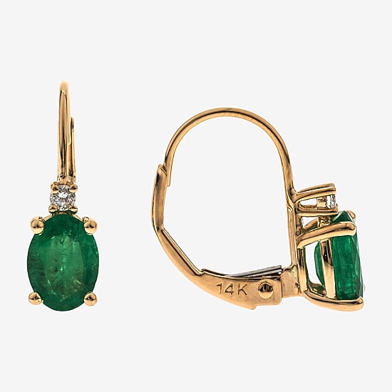 Limited Quantities! Womens Diamond Accent Genuine Green Emerald 10K Gold Oval Drop Earrings