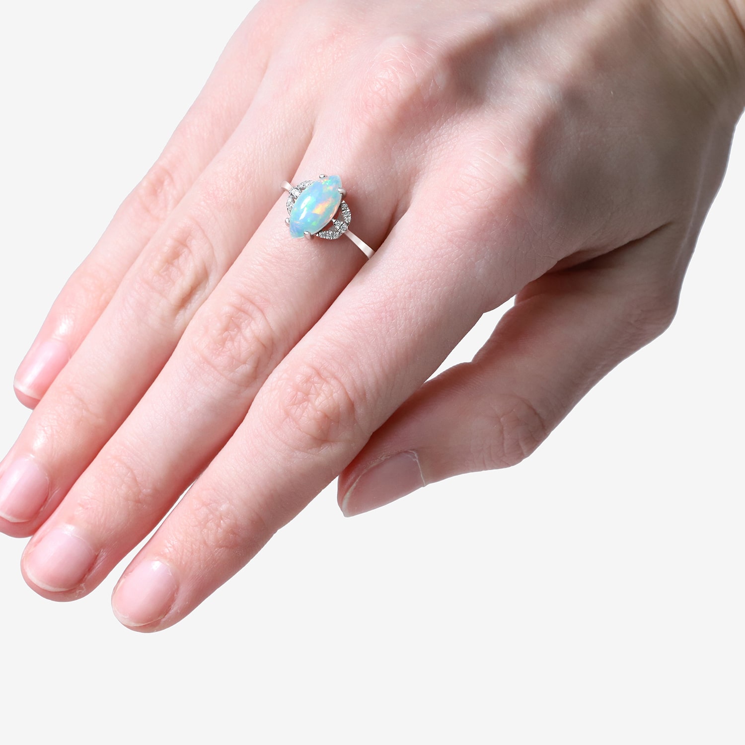 Limited Quantities! Womens Diamond Accent Genuine White Opal 10K Gold Marquise Cocktail Ring