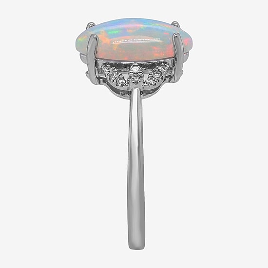 Limited Quantities! Womens Diamond Accent Genuine White Opal 10K Gold Marquise Cocktail Ring