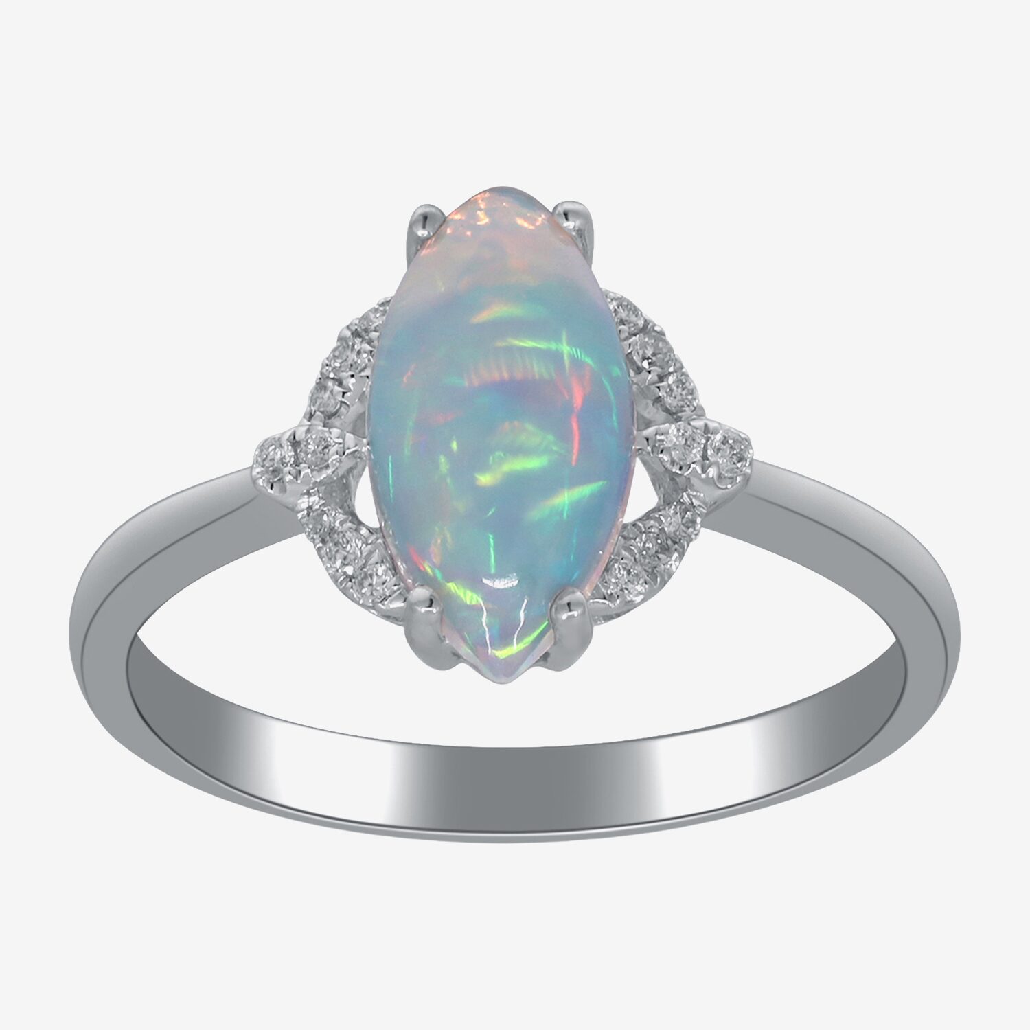 Limited Quantities! Womens Diamond Accent Genuine White Opal 10K Gold Marquise Cocktail Ring