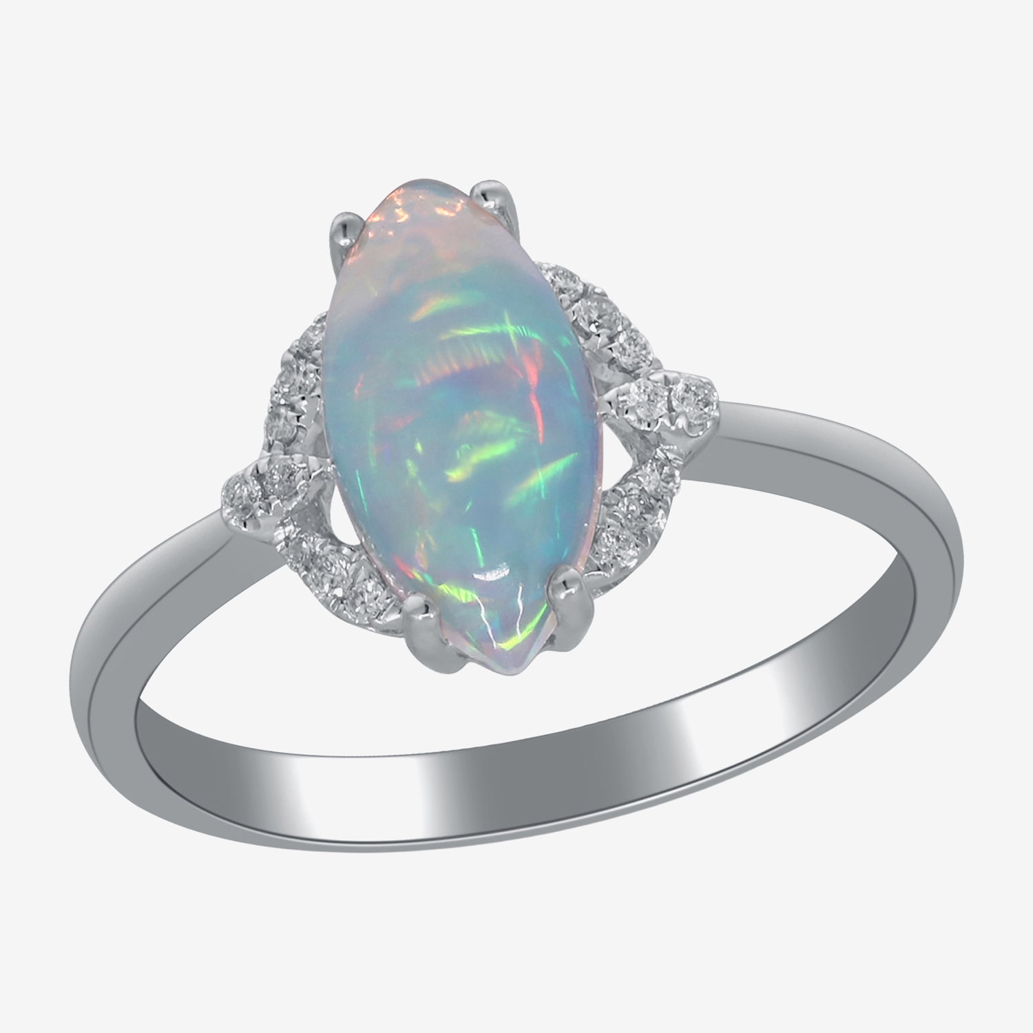 Limited Quantities! Womens Diamond Accent Genuine White Opal 10K Gold Marquise Cocktail Ring