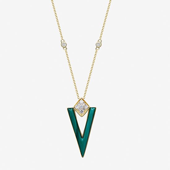 Limited Quantities! Womens 1/4 CT. T.W. Genuine Green Malachite 14K Gold Triangle 18 Inch Pendant Necklace