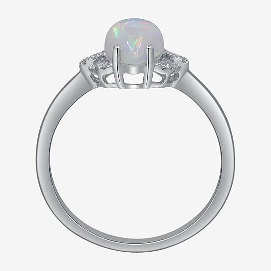 Limited Quantities! Womens Diamond Accent Genuine White Opal 10K Gold Marquise Cocktail Ring