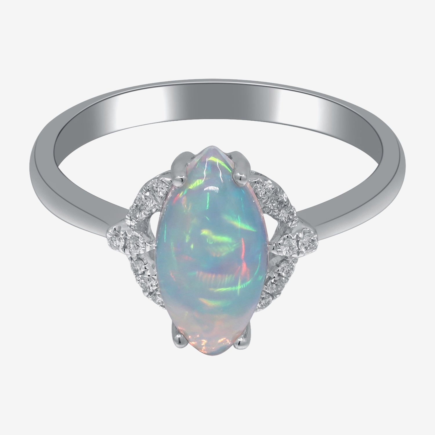 Limited Quantities! Womens Diamond Accent Genuine White Opal 10K Gold Marquise Cocktail Ring