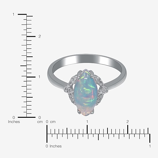 Limited Quantities! Womens Diamond Accent Genuine White Opal 10K Gold Marquise Cocktail Ring