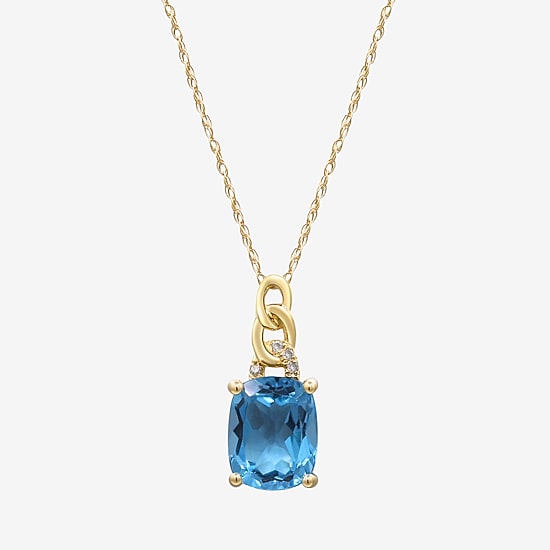 Limited Quantities! Womens Diamond Accent Genuine Blue Topaz 10K Gold Oval 18 Inch Pendant Necklace