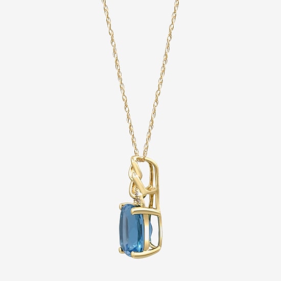 Limited Quantities! Womens Diamond Accent Genuine Blue Topaz 10K Gold Oval 18 Inch Pendant Necklace