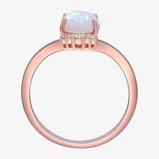 Limited Quantities! Womens Diamond Accent Genuine White Opal 10K Gold Oval Cocktail Ring