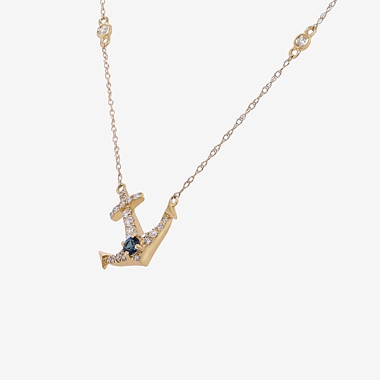Limited Quantities! Womens 1/4 CT. T.W. Genuine Blue Sapphire 10K Gold Anchor 18 Inch Pendant Necklace