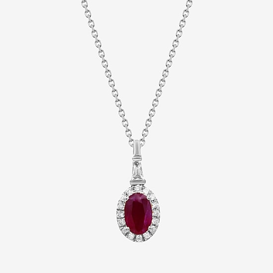 Limited Quantities! Womens 1/8 CT. T.W. Lead Glass-Filled Red Ruby 10K Gold Oval 18 Inch Pendant Necklace